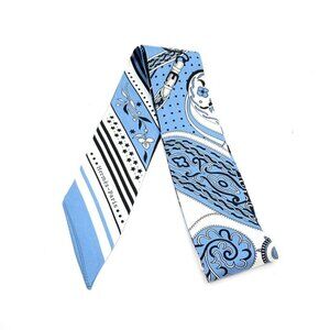 Hermes Twilly Scarf Festival Des Amazones Silk Blue White